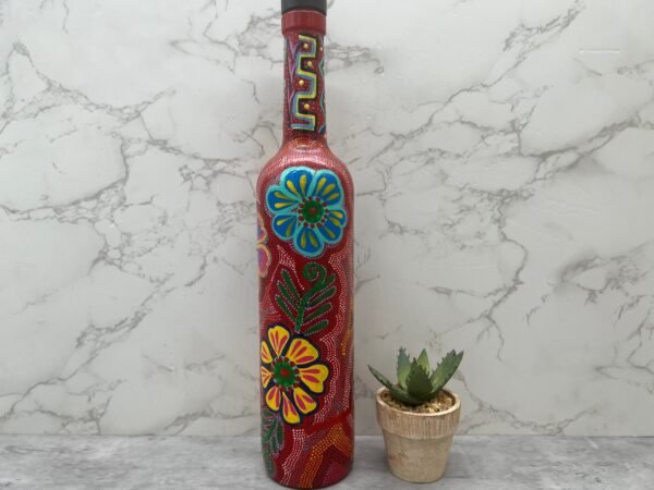 Flower Bottle Alebrije technique, Glass Mexican Decor Bottle, Tequila or Mezcal empty bottle Hand ASK FOR CUSTOMIZE - Image 3