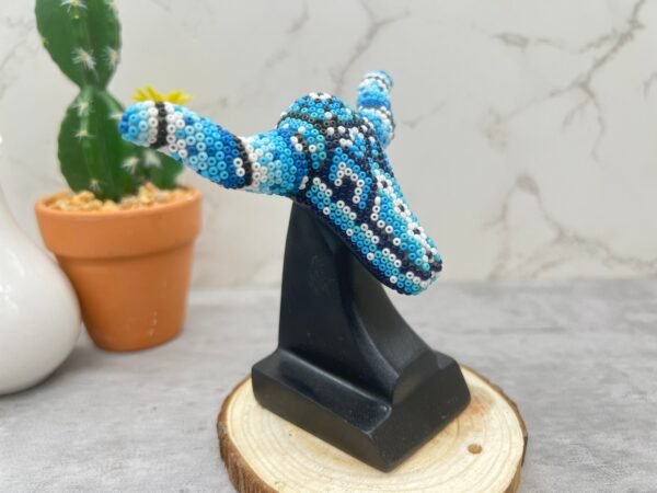 Bull Sculpture Huichol Statue Of Mexican Folk Art, Bighorn Sheep Wixarika As A Mexican Decorative Figure, Made Of Resin And Beads - Image 4