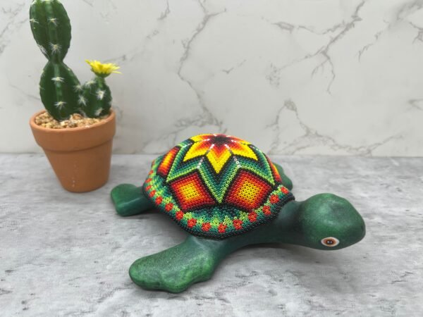 Turtle Statue Huichol Sculpture Of Mexican Folk Art, Turtle Wixarika As A Mexican Decorative Figure , Made Of Resin And Beads - Image 3