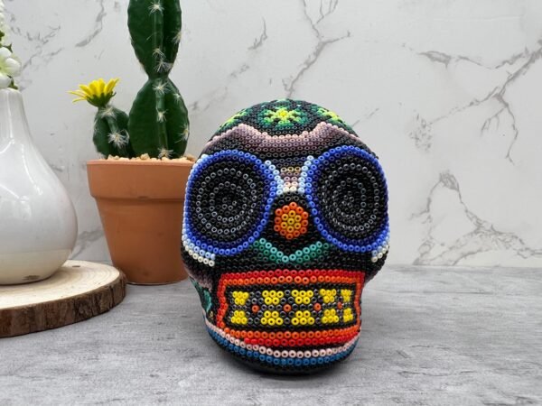 Human skull Huichol Sculpture Of Mexican Folk Art, Skull head  Wixarika As A Mexican Decorative Figure , Made Of Wood And Beads - Image 5