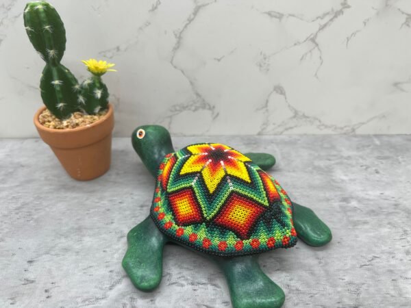 Turtle Statue Huichol Sculpture Of Mexican Folk Art, Turtle Wixarika As A Mexican Decorative Figure , Made Of Resin And Beads - Image 4