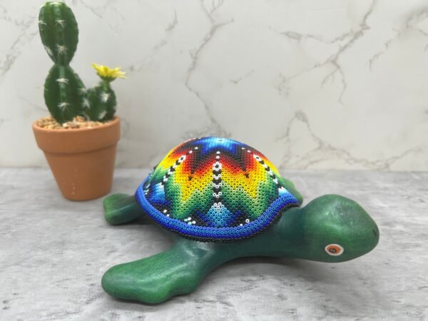 Turtle Statue Huichol Sculpture Of Mexican Folk Art, Turtle Wixarika As A Mexican Decorative Figure , Made Of Resin And Beads - Image 3