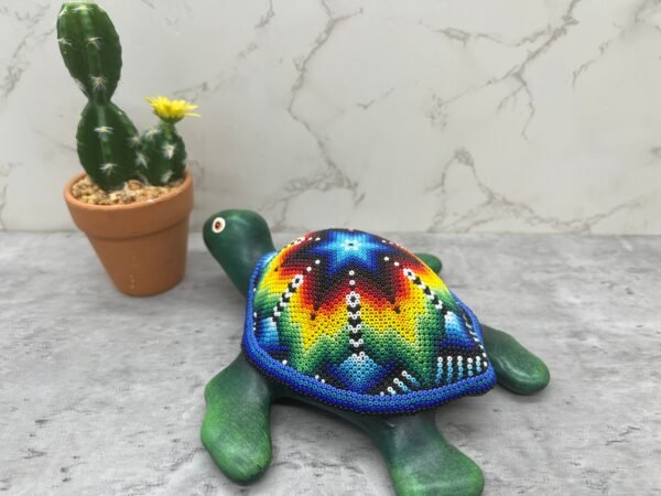 Turtle Statue Huichol Sculpture Of Mexican Folk Art, Turtle Wixarika As A Mexican Decorative Figure , Made Of Resin And Beads - Image 4