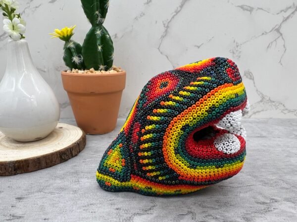 Jaguar Statue  Huichol Sculpture Of Mexican Folk Art, Panther Wixarika As A Mexican Decorative Figure , Made Of Resin And Beads - Image 3