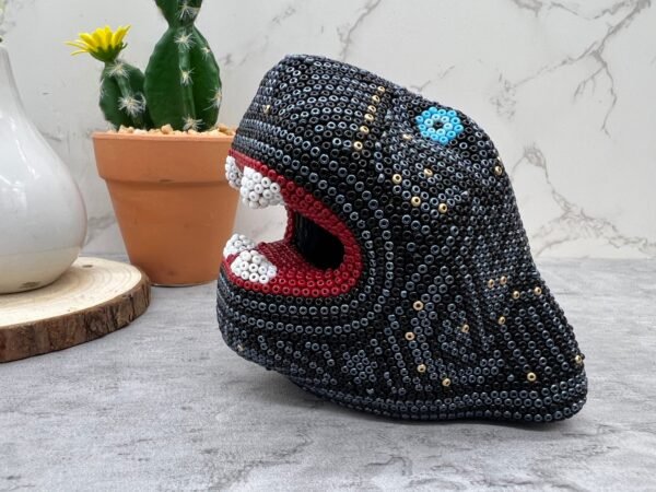 Jaguar Statue  Huichol Sculpture Of Mexican Folk Art, Panther Wixarika As A Mexican Decorative Figure , Made Of Resin And Beads - Image 3