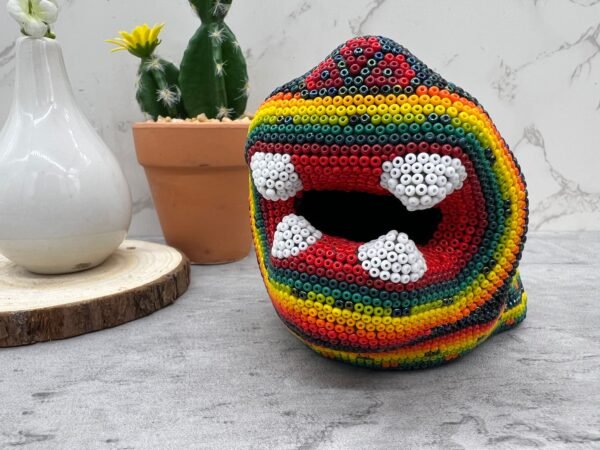 Jaguar Statue  Huichol Sculpture Of Mexican Folk Art, Panther Wixarika As A Mexican Decorative Figure , Made Of Resin And Beads - Image 5