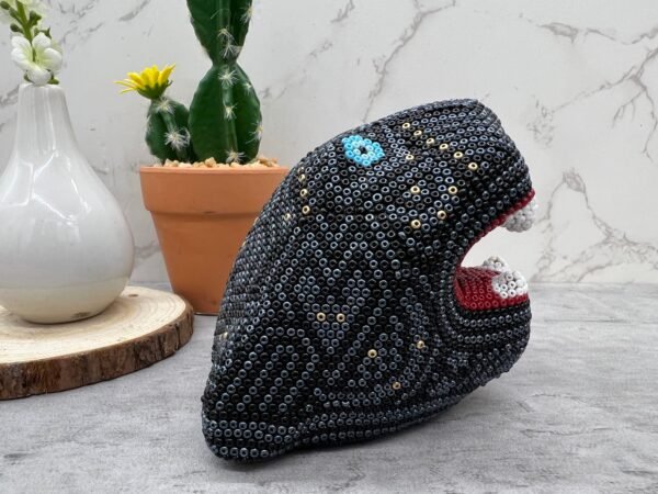 Jaguar Statue  Huichol Sculpture Of Mexican Folk Art, Panther Wixarika As A Mexican Decorative Figure , Made Of Resin And Beads - Image 4