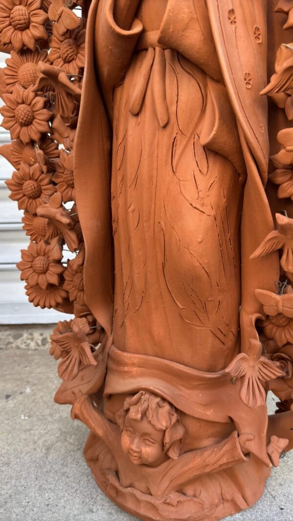 XL Virgin Mary Handmade Clay Piece, Virgen de Guadalupe  Mexican Decoration, Mary Virgin Sculpture, Metepec Estado de México Virgencita 36” - Image 5