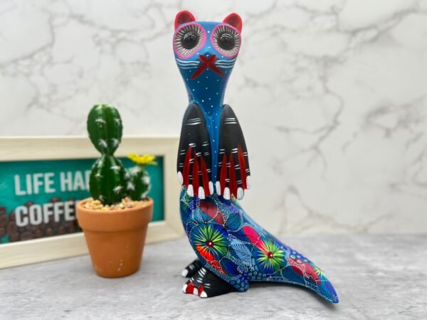 Cat Statue Mexican Folk Art Alebrije Sculpture, Wooden As Mexican Decoration Figurine, Made Of Wood And Carved By Hand - Image 3