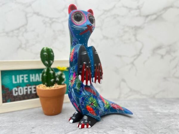 Cat Statue Mexican Folk Art Alebrije Sculpture, Wooden As Mexican Decoration Figurine, Made Of Wood And Carved By Hand - Image 4