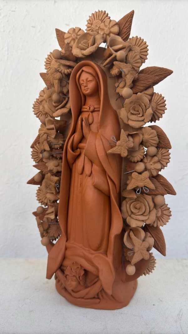 Virgin Mary Handmade Clay Piece, Virgen de Guadalupe  Mexican Decoration, Mary Virgin Sculpture, Metepec Estado de México Virgencita - Image 3
