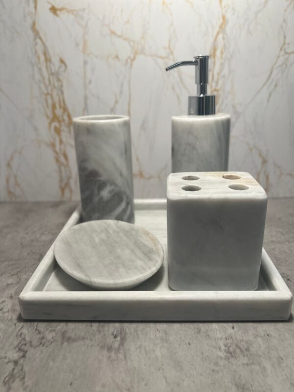 Bathroom decor, Soap dispenser, Bathroom accessories, Stone soap dispenser, Liquid soap holder, 5 piece gray set - Image 4