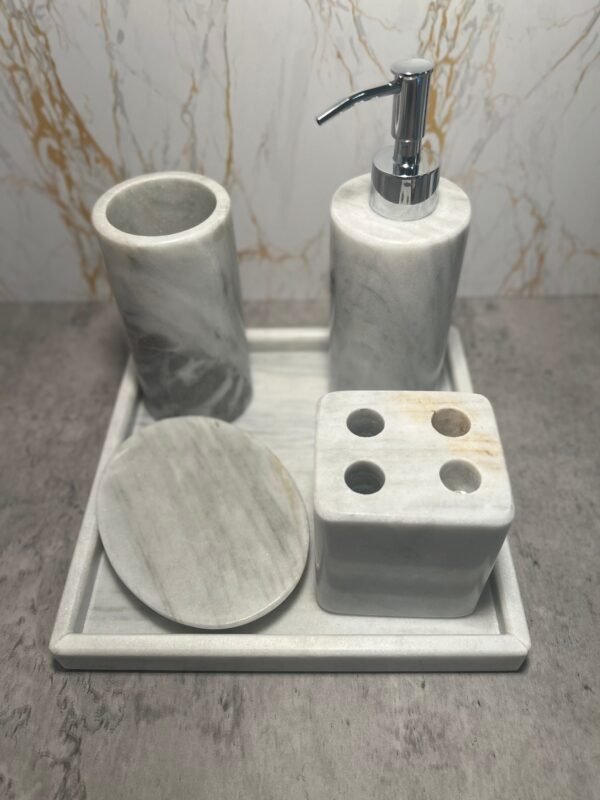 Bathroom decor, Soap dispenser, Bathroom accessories, Stone soap dispenser, Liquid soap holder, 5 piece gray set - Image 5