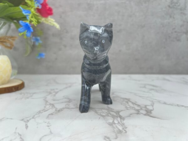 Marble Cat statue, Cat figurine, Stone cat sculpture, Cat carving, Gray  cat figurine, Carved stone animal - Image 5