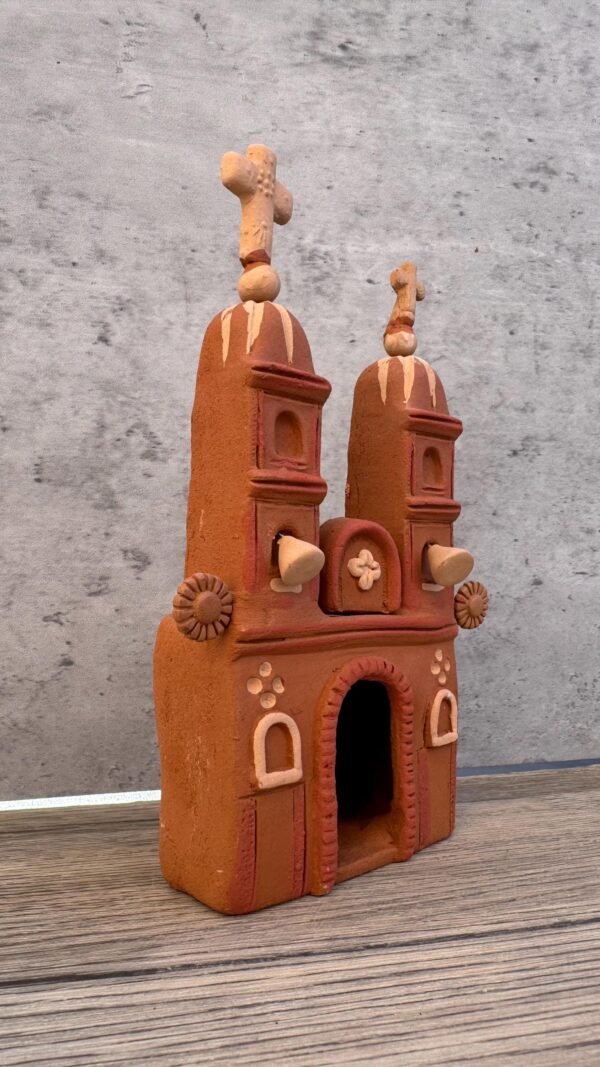 Handmade Clay Cathedral, Mexican Folk Art Church, Terracotta Miniature from Metepec, Religious Home Decor, Rustic Nativity Scene, Catedral - Image 3