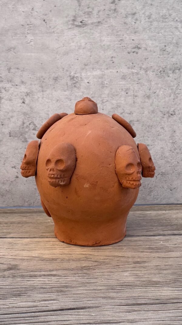 Day of the Dead Skull, Mexican Clay Calavera, Handmade Terracotta Skull, Folk Art from Michoacán, Handcrafted Día de Muertos Home Decor - Image 4