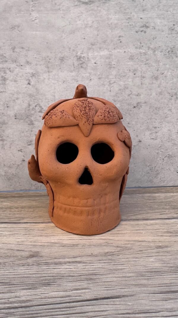 Day of the Dead Skull, Mexican Clay Calavera, Handmade Terracotta Skull, Folk Art from Michoacán, Handcrafted Día de Muertos Home Decor - Image 3