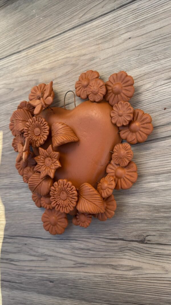Mexican Heart Wall Art – Clay Heart Tree of Life – Rustic Wall Hanging – Handmade Floral Heart Decor – Michoacan Mexican Folk Art Sculpture - Image 3