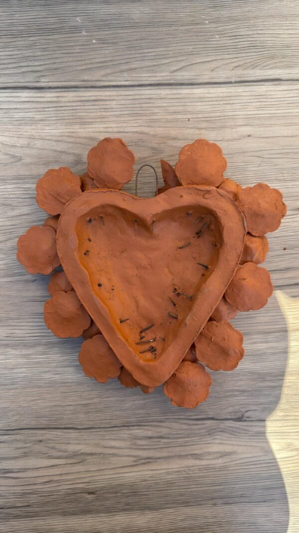 Mexican Heart Wall Art – Clay Heart Tree of Life – Rustic Wall Hanging – Handmade Floral Heart Decor – Michoacan Mexican Folk Art Sculpture - Image 4