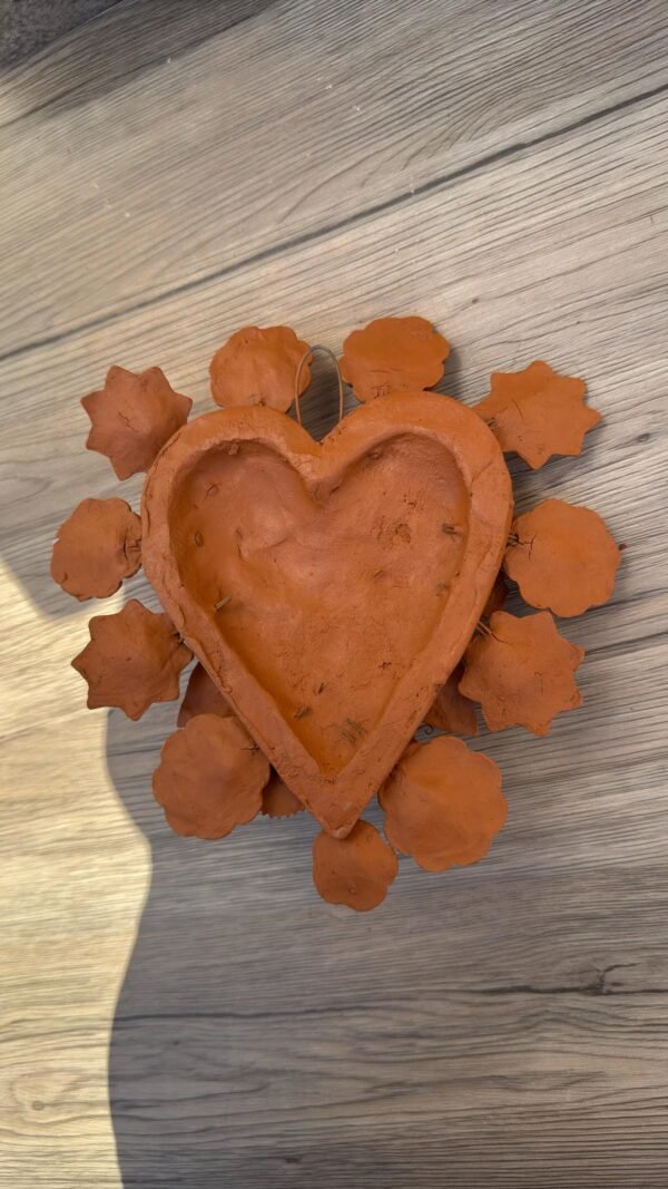 Mexican Heart Wall Art – Clay Heart Tree of Life – Rustic Wall Hanging – Handmade Floral Heart Decor – Michoacan Mexican Folk Art Sculpture - Image 4