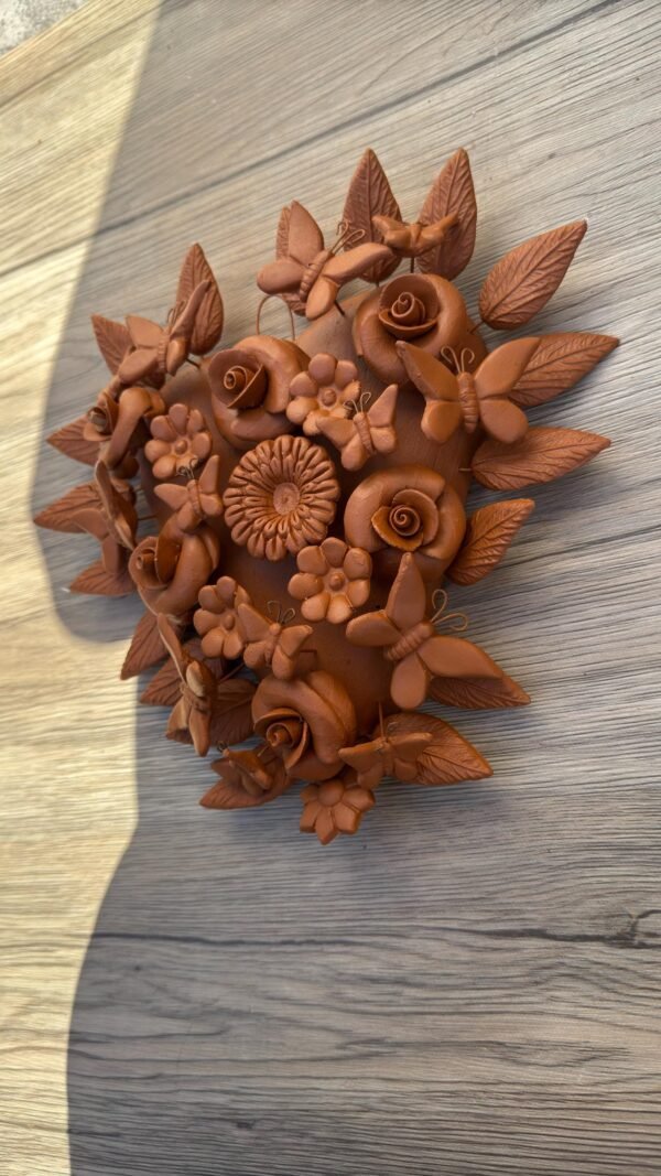 Mexican Heart Wall Art – Clay Heart Tree of Life – Rustic Wall Hanging – Handmade Floral Heart Decor – Michoacan Mexican Folk Art Sculpture - Image 3