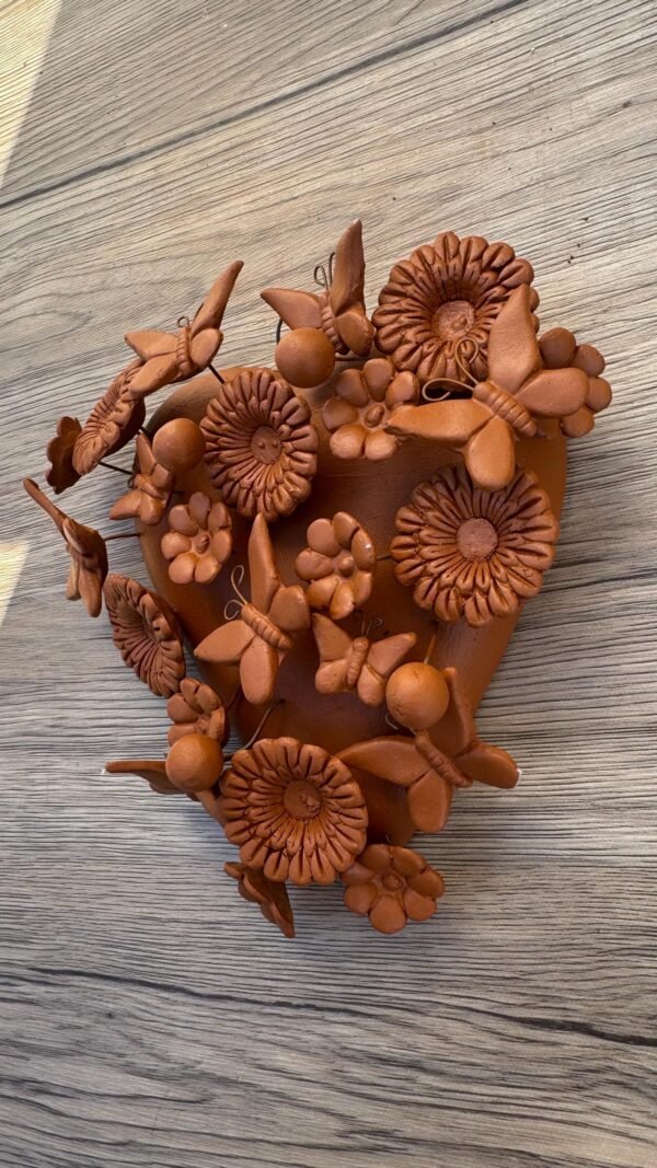 Mexican Heart Wall Art – Clay Heart Tree of Life – Rustic Wall Hanging – Handmade Floral Heart Decor – Michoacan Mexican Folk Art Sculpture - Image 3