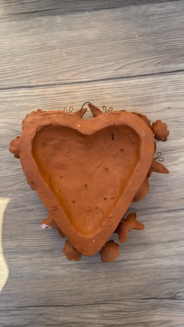 Mexican Heart Wall Art – Clay Heart Tree of Life – Rustic Wall Hanging – Handmade Floral Heart Decor – Michoacan Mexican Folk Art Sculpture - Image 4