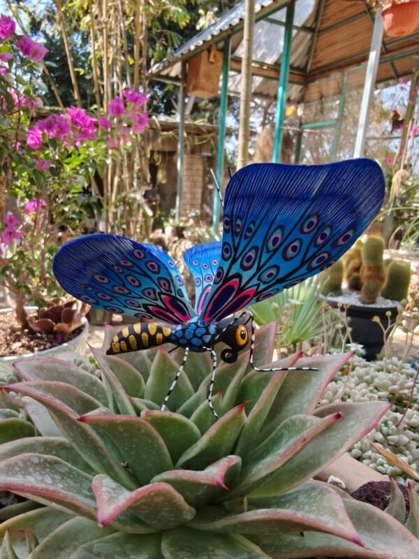 Butterflie Figurine Statue Oaxaca Mexican Folk Art Alebrije Sculpture, Wooden As Mexican Decoration, Made Of Wood And Carved By Hand - Image 3