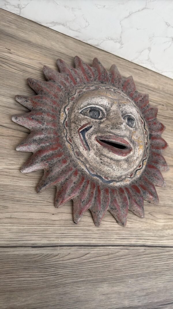 Handmade Clay Sun Face Wall Decor, Rustic Terracotta  Art, Smiling Sun Sculpture, Boho Outdoor Patio Accent, Folk Art Sunburst Wall Hanging - Image 4