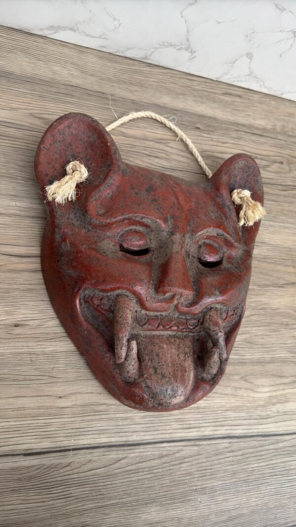 Jaguar Clay Mask, Handmade Mexican Wall Decor, Tribal Animal Art, Rustic Ceramic Sculpture, Pre-Hispanic Inspired Piece - Image 3