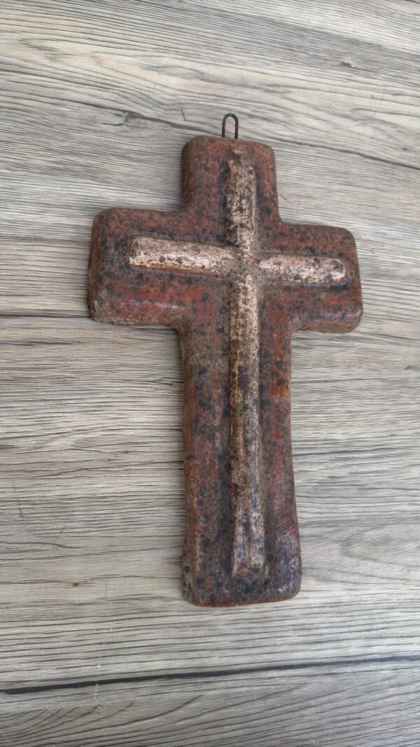 Rustic Clay Cross Wall Decor, Handmade Mexican Ceramic Cross, Spiritual Home Decor Artisanal Pottery, Aged Terracotta Wall Cross Altar Piece - Image 3