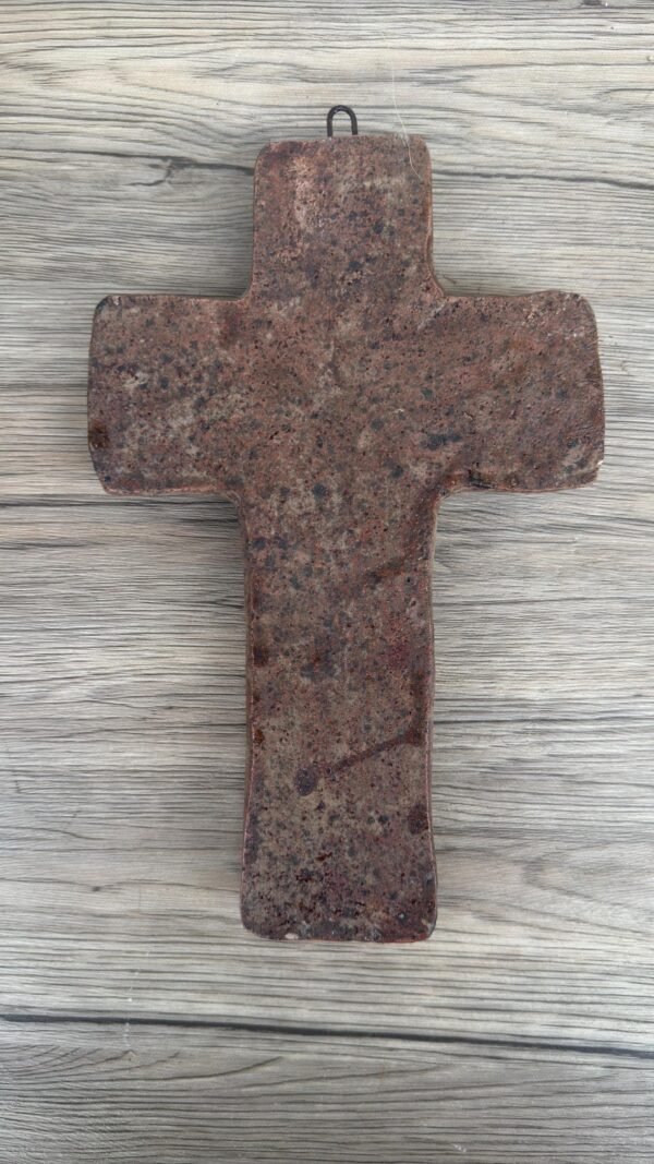 Rustic Clay Cross Wall Decor, Handmade Mexican Ceramic Cross, Spiritual Home Decor Artisanal Pottery, Aged Terracotta Wall Cross Altar Piece - Image 4