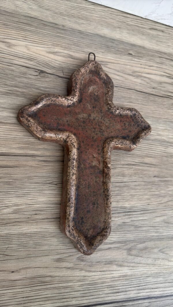 Rustic Clay Cross Wall Decor, Handmade Mexican Ceramic Cross, Spiritual Home Decor Artisanal Pottery, Aged Terracotta Wall Cross Altar Piece - Image 3