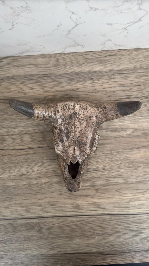 Rustic bull skull wall decor, handmade ceramic cow skull, Mexican clay wall art, vintage cattle skull sculpture, western farmhouse accent - Image 3