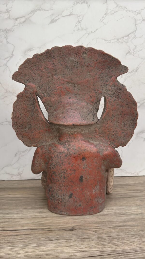 Pre-Columbian Warrior Sculpture, Handmade Clay Statue, Feathered Headdress Figurine, Ritual Offering Figure, Terracotta Ceremonial Art - Image 5
