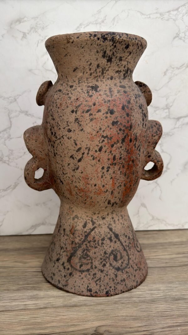 Handmade Clay Face Vase, Pre-Hispanic Inspired Pottery, Terracotta Head Planter, Decorative Mexican Pot, Tribal Art Sculpture Ancestral - Image 3