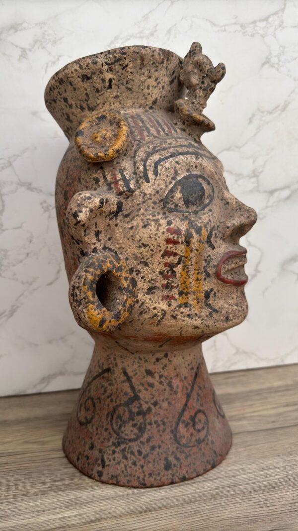 Handmade Clay Face Vase, Pre-Hispanic Inspired Pottery, Terracotta Head Planter, Decorative Mexican Pot, Tribal Art Sculpture Ancestral - Image 4