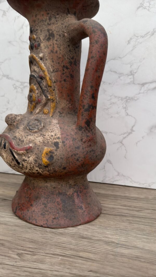 Pre-Columbian Style Face Vessel, Handmade Clay Pot, Dual Handle Jar, Indigenous Inspired Pottery, Ritual Ceramic Vase,  Folk Art, Rustic - Image 3