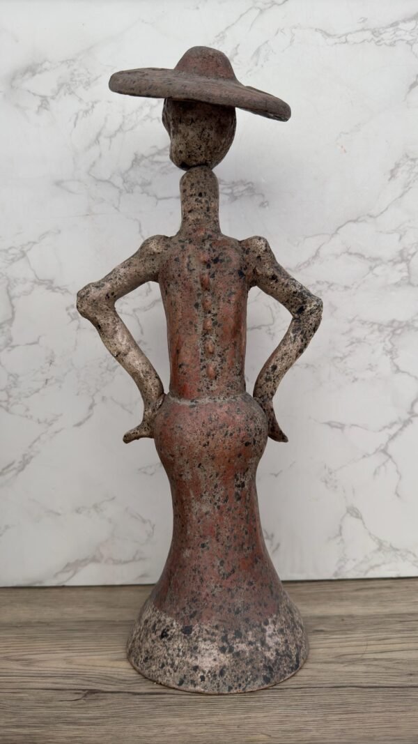 Catrina Clay Sculpture, Handmade Day of the Dead Figurine, Mexican Folk Art, Elegant Skeleton, Rustic Terracotta Decor, Día de Muertos Art - Image 5