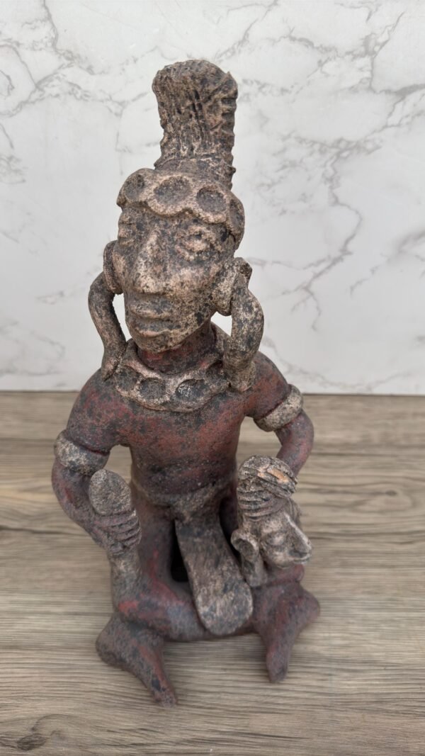 Mayan Warrior Sculpture, Handmade Clay Figurine, Feathered Headdress Statue, Ritual Sacrifice Art, Decapitated Head Detail, Pre-Columbian - Image 4