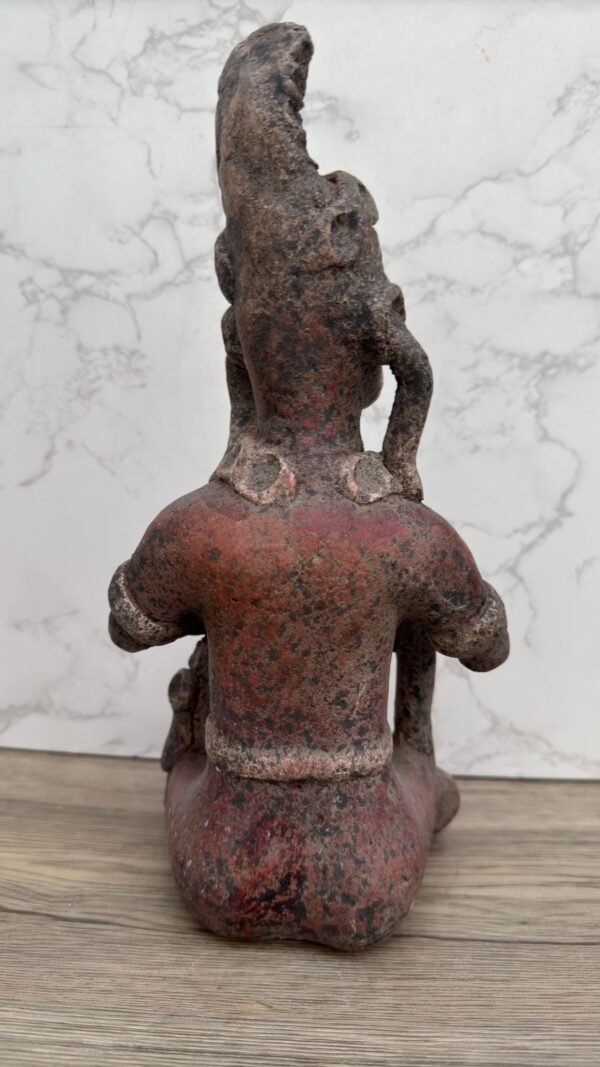 Mayan Warrior Sculpture, Handmade Clay Figurine, Feathered Headdress Statue, Ritual Sacrifice Art, Decapitated Head Detail, Pre-Columbian - Image 5