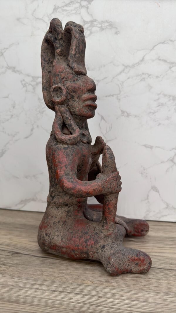 Mayan Warrior Sculpture, Handmade Clay Figure, Feathered Headdress Statue, Shield and Vessel Decor, Art Indigenous Heritage Fustic Home - Image 3