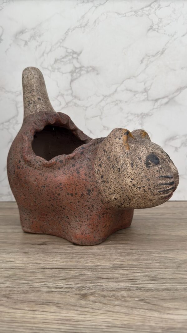 Cat Planter, Handmade Clay Cat Pot, Rustic Animal Planter, Mexican Pottery Decor, Whimsical Cat Sculpture,  Garden Planter, Artisan Clay Pot - Image 5