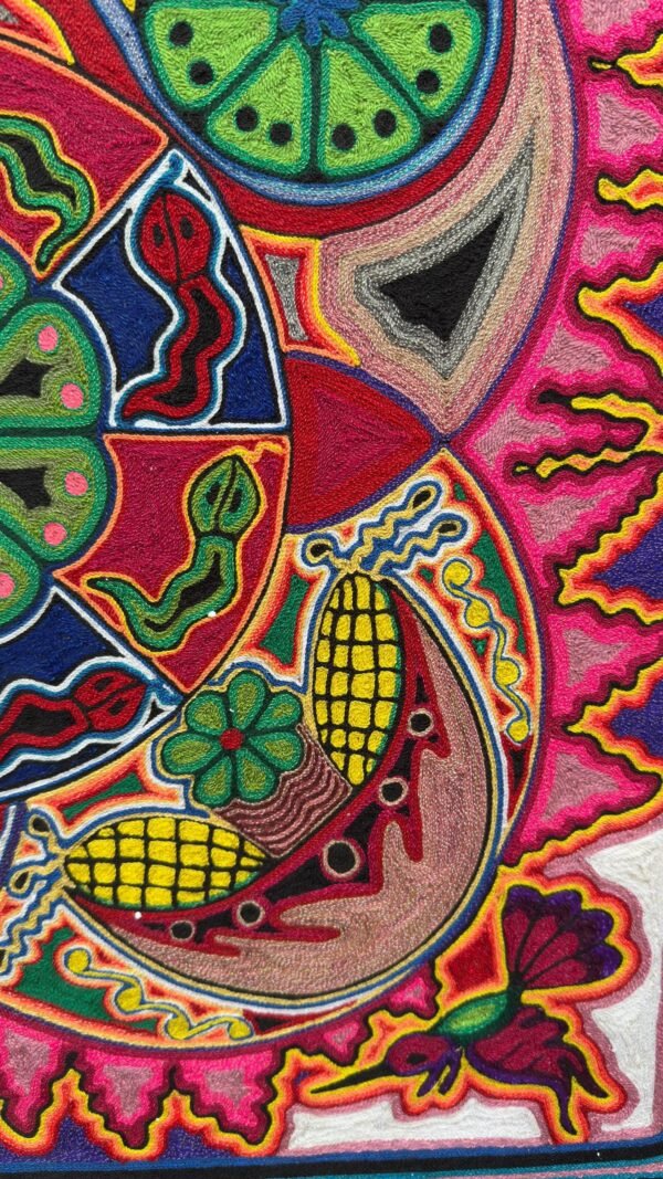 Huichol Yarn Art Deer Peyote Sun Mandala Mexican Folk Art Handmade Wixarika Spiritual Wall Decor Sacred Visionary Indigenous Mexico - Image 3