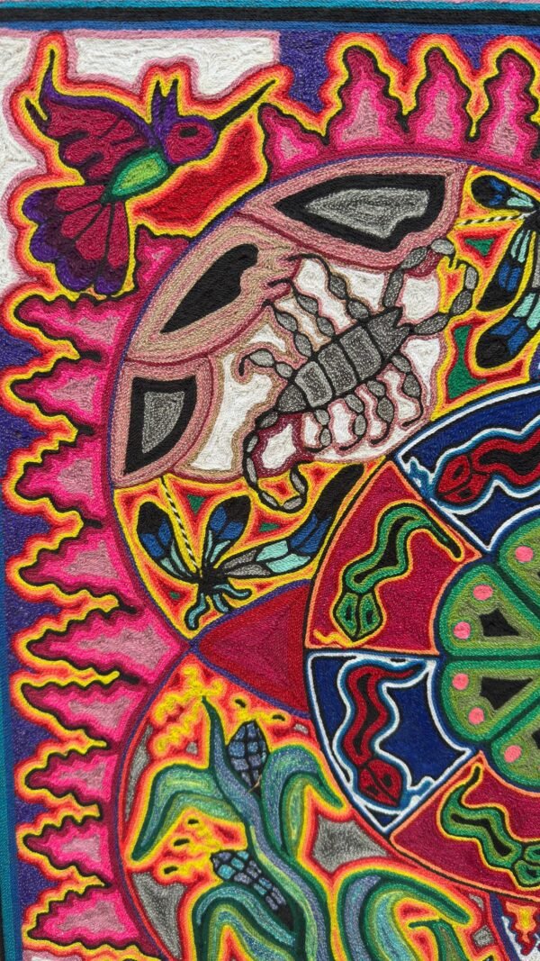 Huichol Yarn Art Deer Peyote Sun Mandala Mexican Folk Art Handmade Wixarika Spiritual Wall Decor Sacred Visionary Indigenous Mexico - Image 4