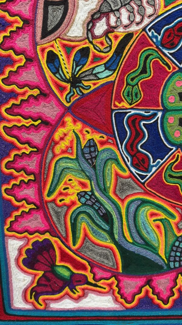 Huichol Yarn Art Deer Peyote Sun Mandala Mexican Folk Art Handmade Wixarika Spiritual Wall Decor Sacred Visionary Indigenous Mexico - Image 5