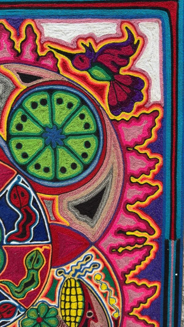 Huichol Yarn Art Deer Peyote Sun Mandala Mexican Folk Art Handmade Wixarika Spiritual Wall Decor Sacred Visionary Indigenous Mexico - Image 6