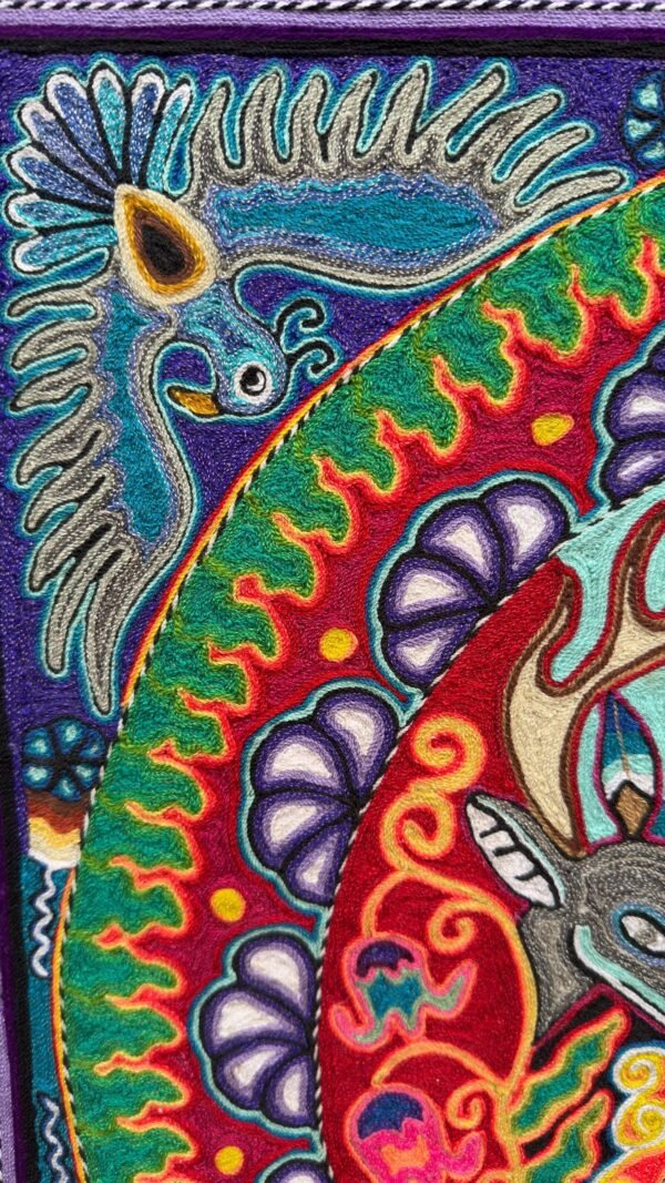 Huichol Yarn Art Deer Peyote Sun Mandala Mexican Folk Art Handmade Wixarika Spiritual Wall Decor Sacred Visionary Indigenous Mexico - Image 3