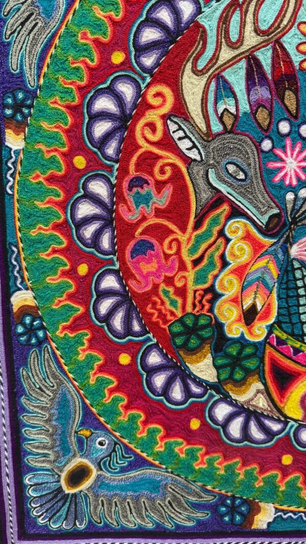 Huichol Yarn Art Deer Peyote Sun Mandala Mexican Folk Art Handmade Wixarika Spiritual Wall Decor Sacred Visionary Indigenous Mexico - Image 4