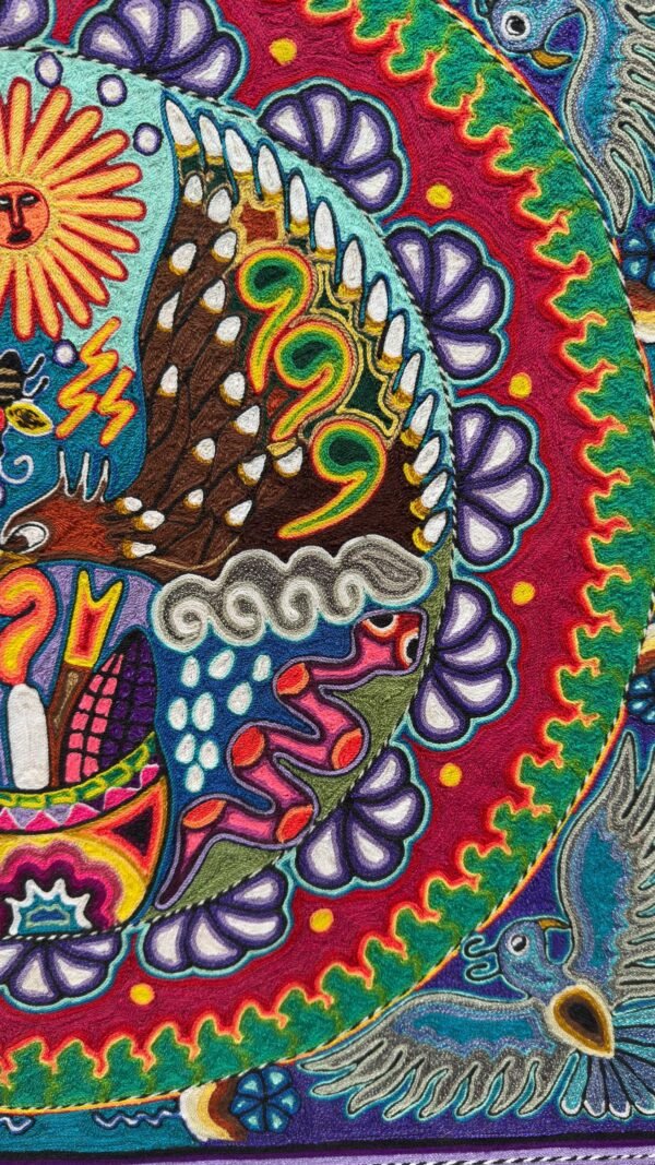 Huichol Yarn Art Deer Peyote Sun Mandala Mexican Folk Art Handmade Wixarika Spiritual Wall Decor Sacred Visionary Indigenous Mexico - Image 5